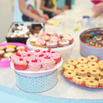 Home made baked goodies for bake sale on the table.